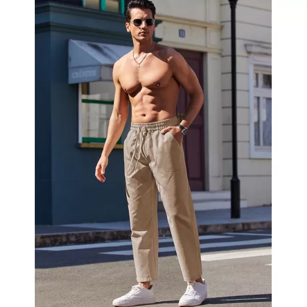COOFANDY Mens Linen Casual Pants Lightweight Drawstring Beach Pants Elastic Waist Yoga Summer Trousers