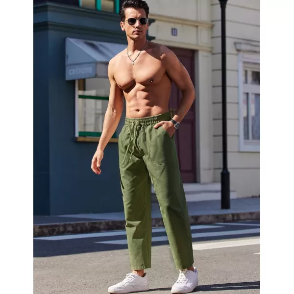 COOFANDY Mens Linen Casual Pants Lightweight Drawstring Beach Pants Elastic Waist Yoga Summer Trousers