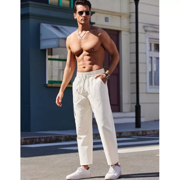 COOFANDY Mens Linen Casual Pants Lightweight Drawstring Beach Pants Elastic Waist Yoga Summer Trousers