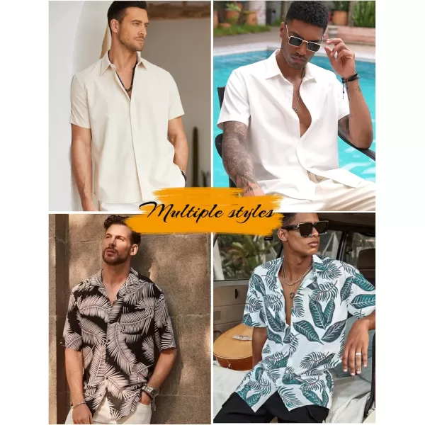 COOFANDY Men's Linen Casual Short Sleeve Shirts Button Down Summer Beach Shirt