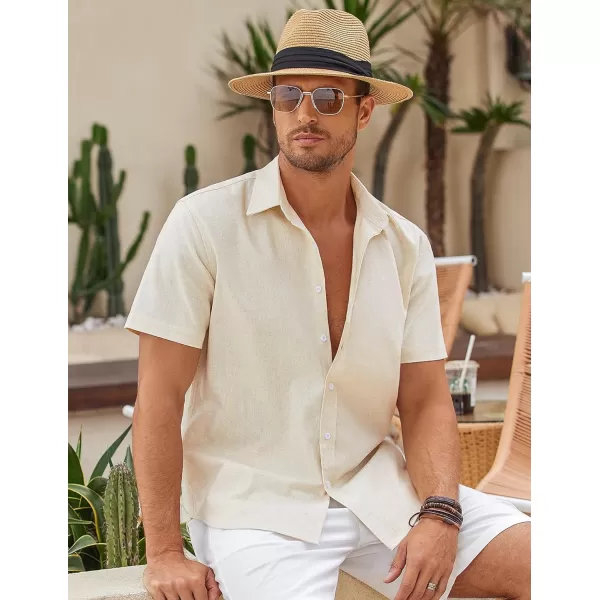 COOFANDY Men's Linen Casual Short Sleeve Shirts Button Down Summer Beach Shirt