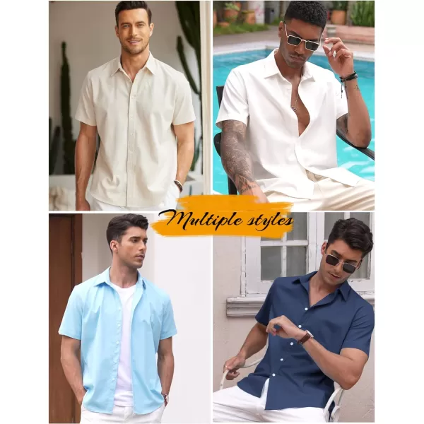 COOFANDY Men's Linen Casual Short Sleeve Shirts Button Down Summer Beach Shirt