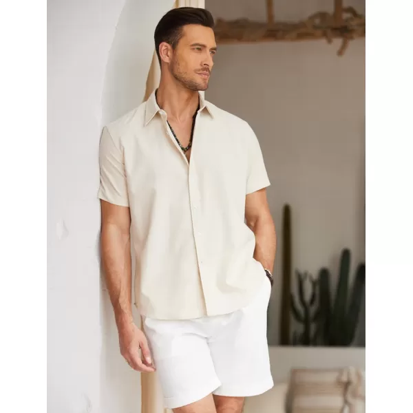 COOFANDY Men's Linen Casual Short Sleeve Shirts Button Down Summer Beach Shirt