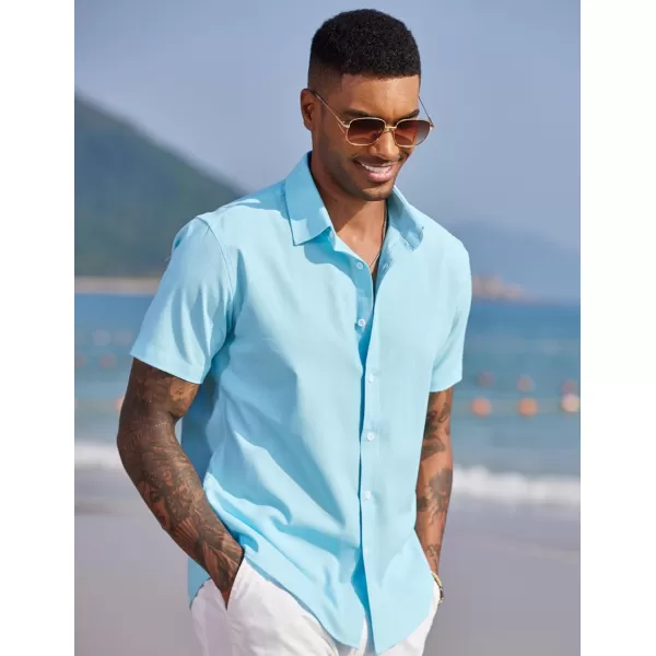 COOFANDY Men's Linen Casual Short Sleeve Shirts Button Down Summer Beach Shirt