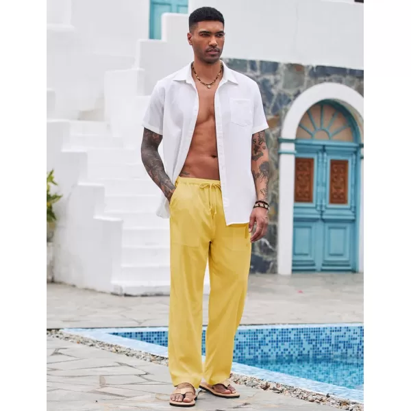 COOFANDY Mens Linen Drawstring Pants Elastic Waist Lightweight Trouser Casual Yoga Summer Beach Pant