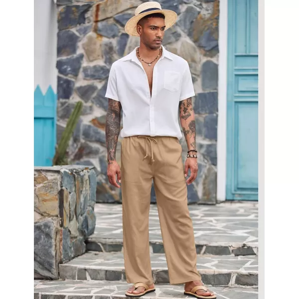 COOFANDY Mens Linen Drawstring Pants Elastic Waist Lightweight Trouser Casual Yoga Summer Beach Pant