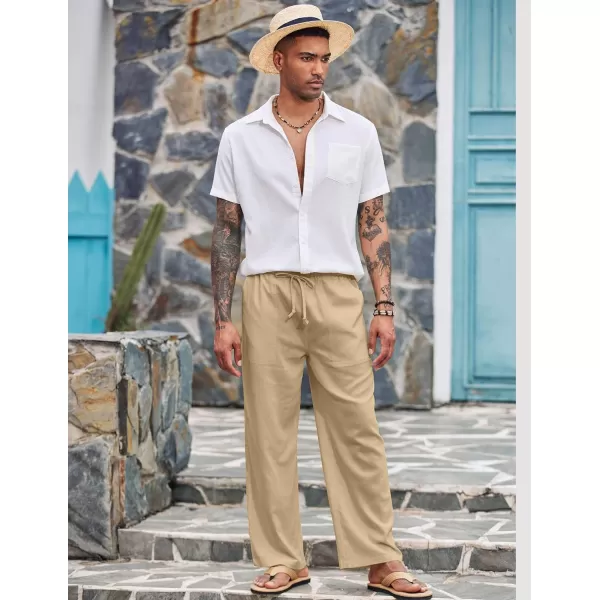 COOFANDY Mens Linen Drawstring Pants Elastic Waist Lightweight Trouser Casual Yoga Summer Beach Pant