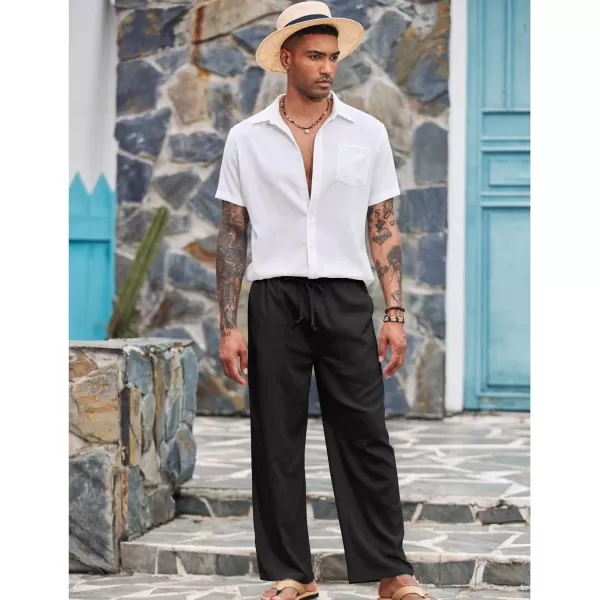 COOFANDY Mens Linen Drawstring Pants Elastic Waist Lightweight Trouser Casual Yoga Summer Beach Pant