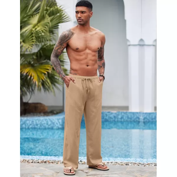 COOFANDY Mens Linen Drawstring Pants Elastic Waist Lightweight Trouser Casual Yoga Summer Beach Pant