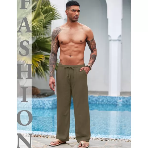 COOFANDY Mens Linen Drawstring Pants Elastic Waist Lightweight Trouser Casual Yoga Summer Beach Pant
