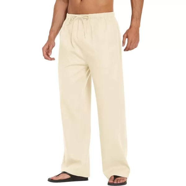 COOFANDY Mens Linen Drawstring Pants Elastic Waist Lightweight Trouser Casual Yoga Summer Beach Pant