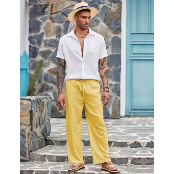 COOFANDY Mens Linen Drawstring Pants Elastic Waist Lightweight Trouser Casual Yoga Summer Beach Pant