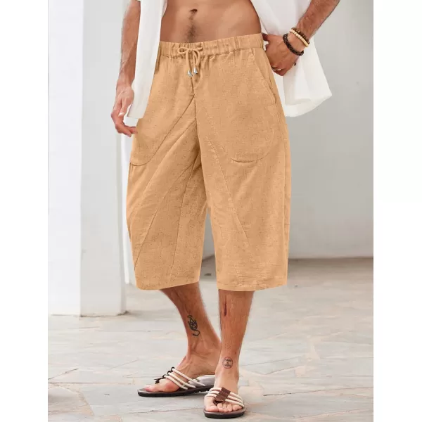 COOFANDY Men's Linen Harem Capri Pants Casual Lightweight Drawstring Yoga Pants Baggy 3/4 Beach Trousers