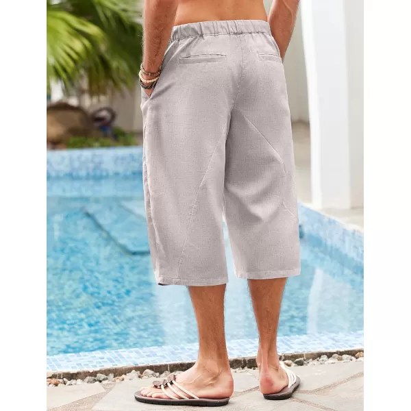 COOFANDY Men's Linen Harem Capri Pants Casual Lightweight Drawstring Yoga Pants Baggy 3/4 Beach Trousers