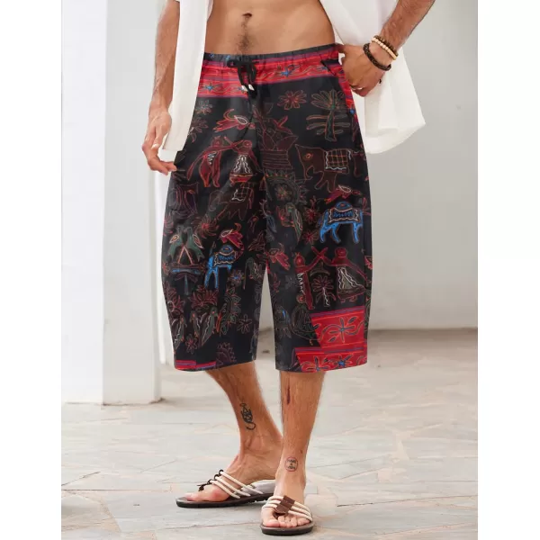 COOFANDY Men's Linen Harem Capri Pants Casual Lightweight Drawstring Yoga Pants Baggy 3/4 Beach Trousers