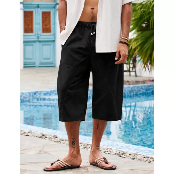 COOFANDY Men's Linen Harem Capri Pants Casual Lightweight Drawstring Yoga Pants Baggy 3/4 Beach Trousers
