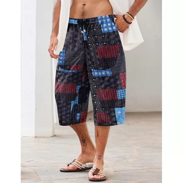 COOFANDY Men's Linen Harem Capri Pants Casual Lightweight Drawstring Yoga Pants Baggy 3/4 Beach Trousers