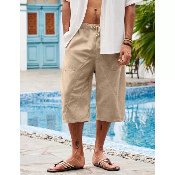 COOFANDY Men's Linen Harem Capri Pants Casual Lightweight Drawstring Yoga Pants Baggy 3/4 Beach Trousers