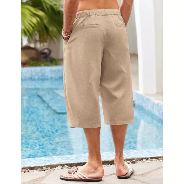 COOFANDY Men's Linen Harem Capri Pants Casual Lightweight Drawstring Yoga Pants Baggy 3/4 Beach Trousers