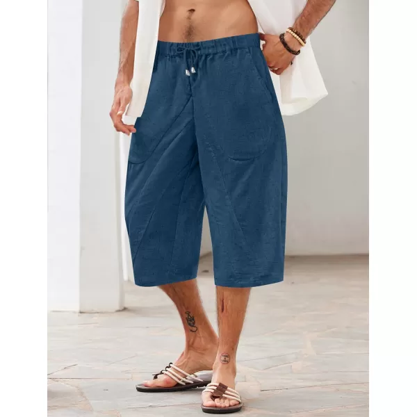 COOFANDY Men's Linen Harem Capri Pants Casual Lightweight Drawstring Yoga Pants Baggy 3/4 Beach Trousers