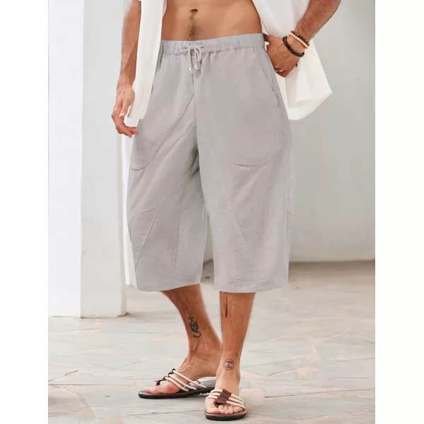 COOFANDY Men's Linen Harem Capri Pants Casual Lightweight Drawstring Yoga Pants Baggy 3/4 Beach Trousers