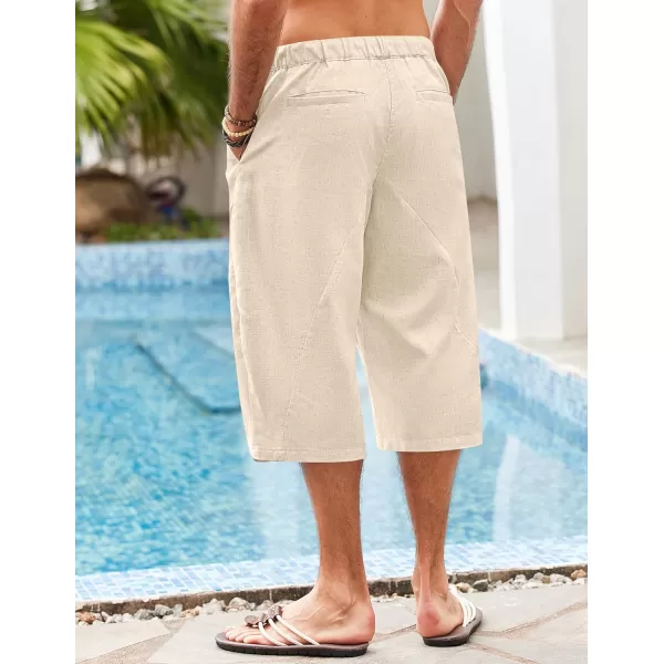 COOFANDY Men's Linen Harem Capri Pants Casual Lightweight Drawstring Yoga Pants Baggy 3/4 Beach Trousers