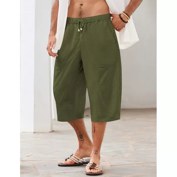 COOFANDY Men's Linen Harem Capri Pants Casual Lightweight Drawstring Yoga Pants Baggy 3/4 Beach Trousers