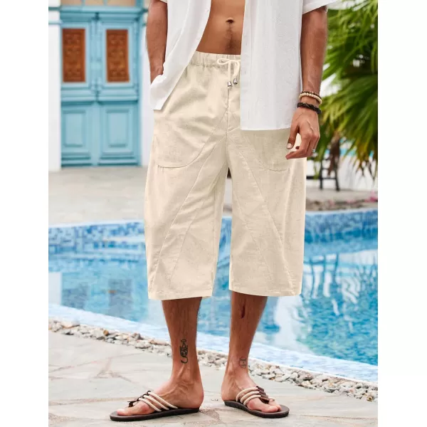 COOFANDY Men's Linen Harem Capri Pants Casual Lightweight Drawstring Yoga Pants Baggy 3/4 Beach Trousers