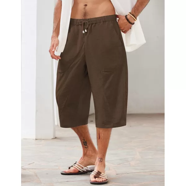 COOFANDY Men's Linen Harem Capri Pants Casual Lightweight Drawstring Yoga Pants Baggy 3/4 Beach Trousers