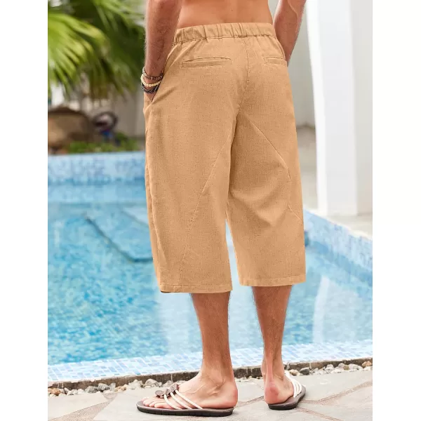 COOFANDY Men's Linen Harem Capri Pants Casual Lightweight Drawstring Yoga Pants Baggy 3/4 Beach Trousers