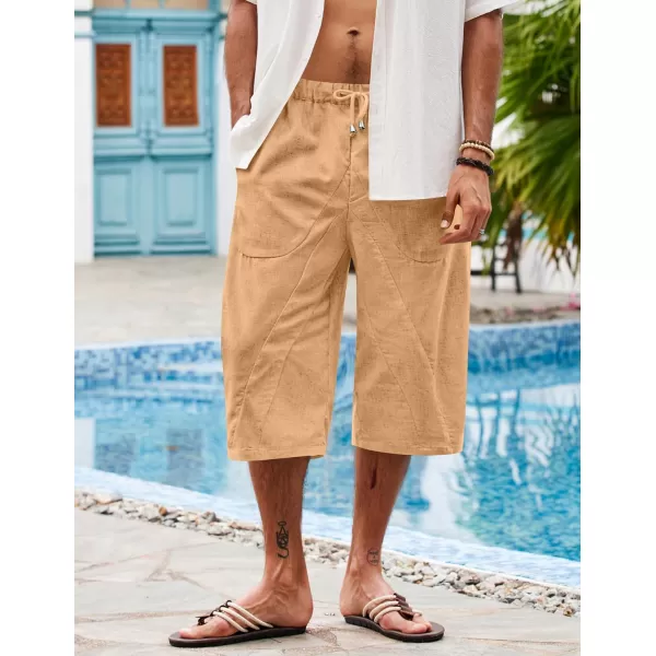 COOFANDY Men's Linen Harem Capri Pants Casual Lightweight Drawstring Yoga Pants Baggy 3/4 Beach Trousers