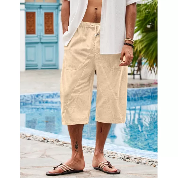 COOFANDY Men's Linen Harem Capri Pants Casual Lightweight Drawstring Yoga Pants Baggy 3/4 Beach Trousers