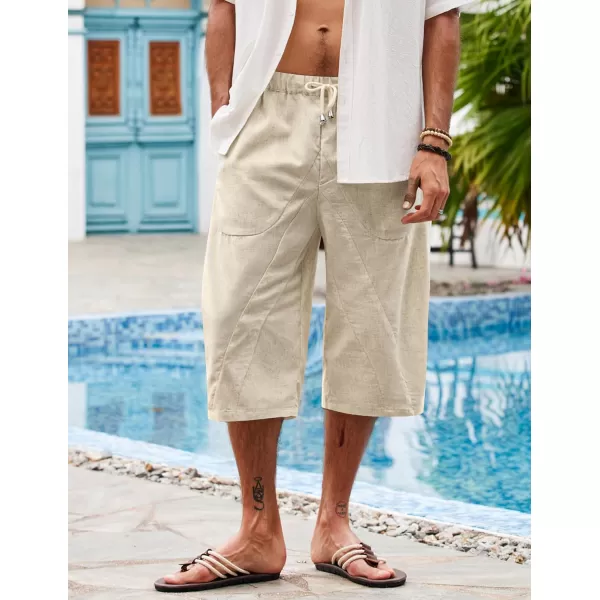 COOFANDY Men's Linen Harem Capri Pants Casual Lightweight Drawstring Yoga Pants Baggy 3/4 Beach Trousers