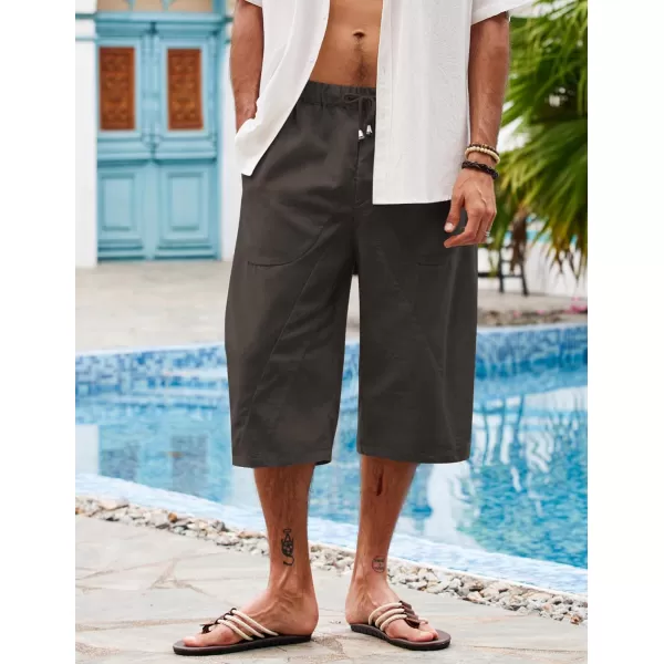 COOFANDY Men's Linen Harem Capri Pants Casual Lightweight Drawstring Yoga Pants Baggy 3/4 Beach Trousers