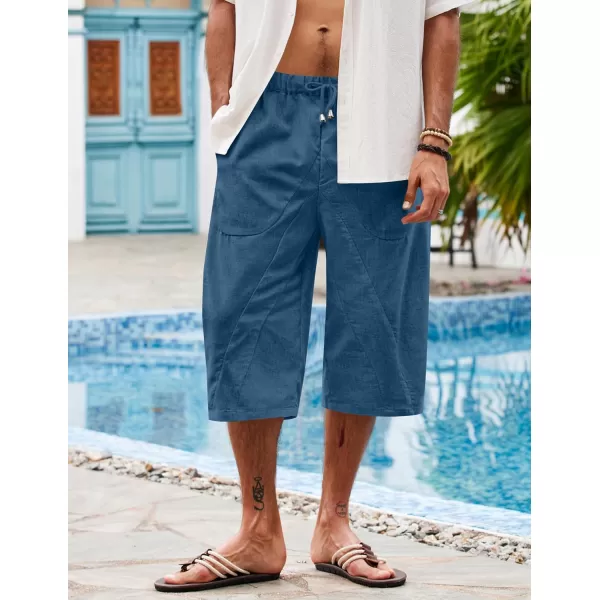 COOFANDY Men's Linen Harem Capri Pants Casual Lightweight Drawstring Yoga Pants Baggy 3/4 Beach Trousers