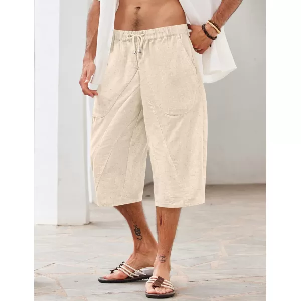 COOFANDY Men's Linen Harem Capri Pants Casual Lightweight Drawstring Yoga Pants Baggy 3/4 Beach Trousers