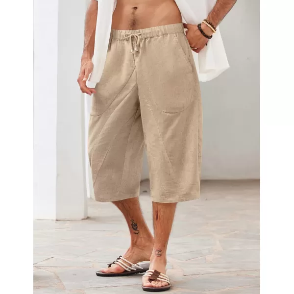 COOFANDY Men's Linen Harem Capri Pants Casual Lightweight Drawstring Yoga Pants Baggy 3/4 Beach Trousers