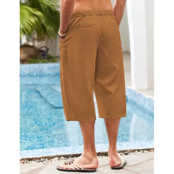 COOFANDY Men's Linen Harem Capri Pants Casual Lightweight Drawstring Yoga Pants Baggy 3/4 Beach Trousers
