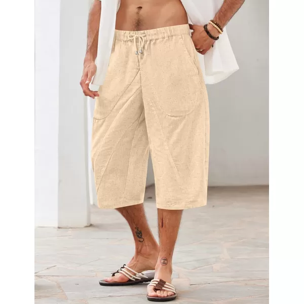 COOFANDY Men's Linen Harem Capri Pants Casual Lightweight Drawstring Yoga Pants Baggy 3/4 Beach Trousers