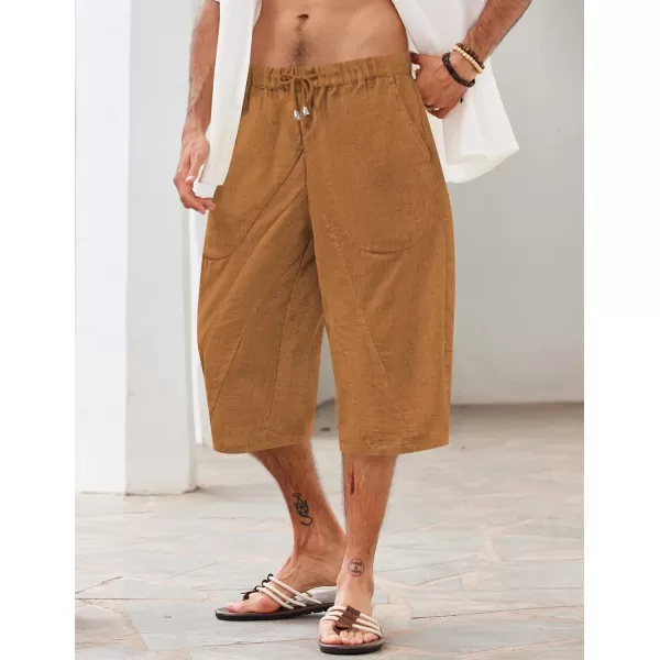 COOFANDY Men's Linen Harem Capri Pants Casual Lightweight Drawstring Yoga Pants Baggy 3/4 Beach Trousers