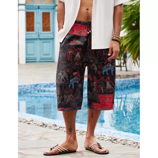 COOFANDY Men's Linen Harem Capri Pants Casual Lightweight Drawstring Yoga Pants Baggy 3/4 Beach Trousers