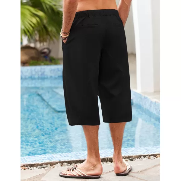 COOFANDY Men's Linen Harem Capri Pants Casual Lightweight Drawstring Yoga Pants Baggy 3/4 Beach Trousers