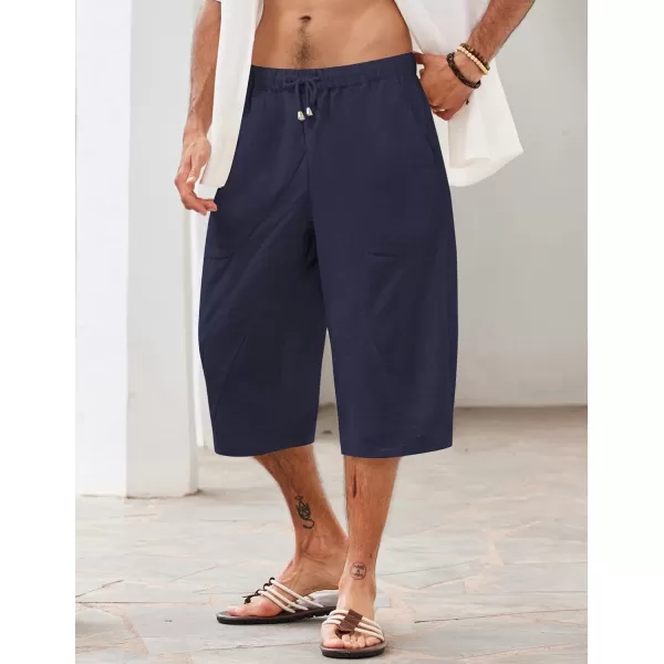 COOFANDY Men's Linen Harem Capri Pants Casual Lightweight Drawstring Yoga Pants Baggy 3/4 Beach Trousers