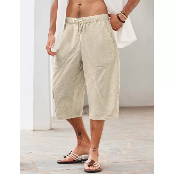 COOFANDY Men's Linen Harem Capri Pants Casual Lightweight Drawstring Yoga Pants Baggy 3/4 Beach Trousers