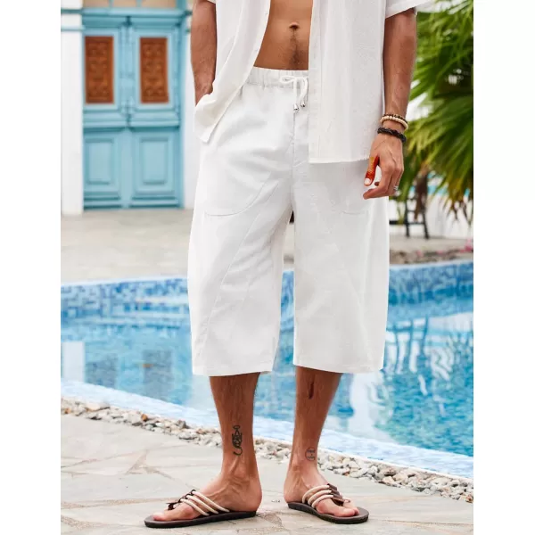 COOFANDY Men's Linen Harem Capri Pants Casual Lightweight Drawstring Yoga Pants Baggy 3/4 Beach Trousers