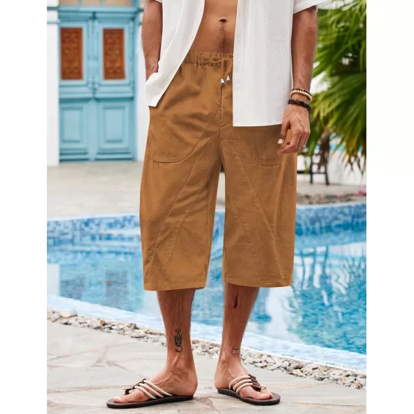 COOFANDY Men's Linen Harem Capri Pants Casual Lightweight Drawstring Yoga Pants Baggy 3/4 Beach Trousers
