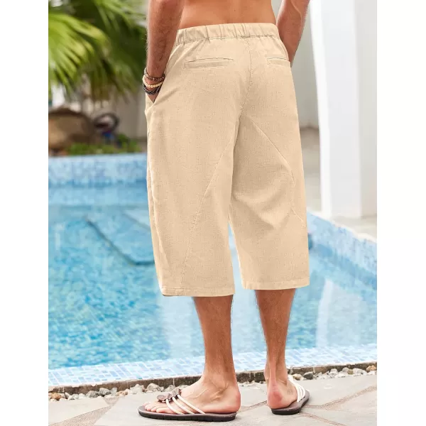 COOFANDY Men's Linen Harem Capri Pants Casual Lightweight Drawstring Yoga Pants Baggy 3/4 Beach Trousers