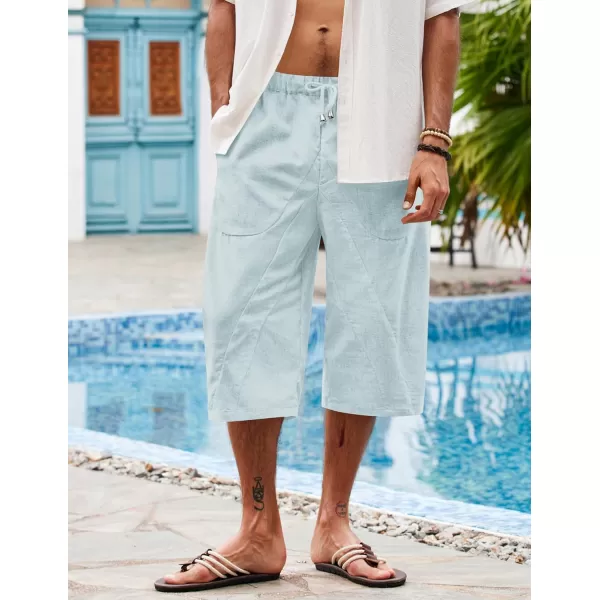 COOFANDY Men's Linen Harem Capri Pants Casual Lightweight Drawstring Yoga Pants Baggy 3/4 Beach Trousers