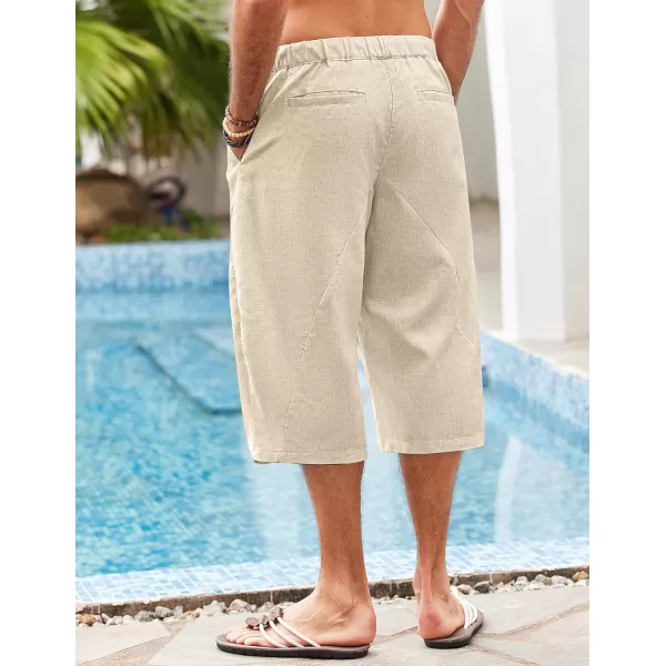 COOFANDY Men's Linen Harem Capri Pants Casual Lightweight Drawstring Yoga Pants Baggy 3/4 Beach Trousers