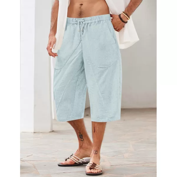 COOFANDY Men's Linen Harem Capri Pants Casual Lightweight Drawstring Yoga Pants Baggy 3/4 Beach Trousers